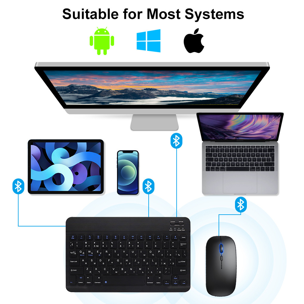 Bluetooth Wireless Keyboard Mo - Mini Wireless Mouse avaliação e preço